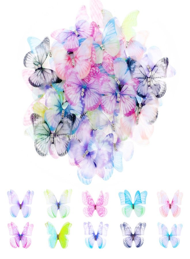 Apausvcm 60Pcs Mini Butterflies for Crafts, Organza Fabric Butterfly Appliques Colorful Double Layer 3D Butterfly Decoration for Wedding Party Hair Accessories Ornament Home Decor (10 Styles) - Image 1